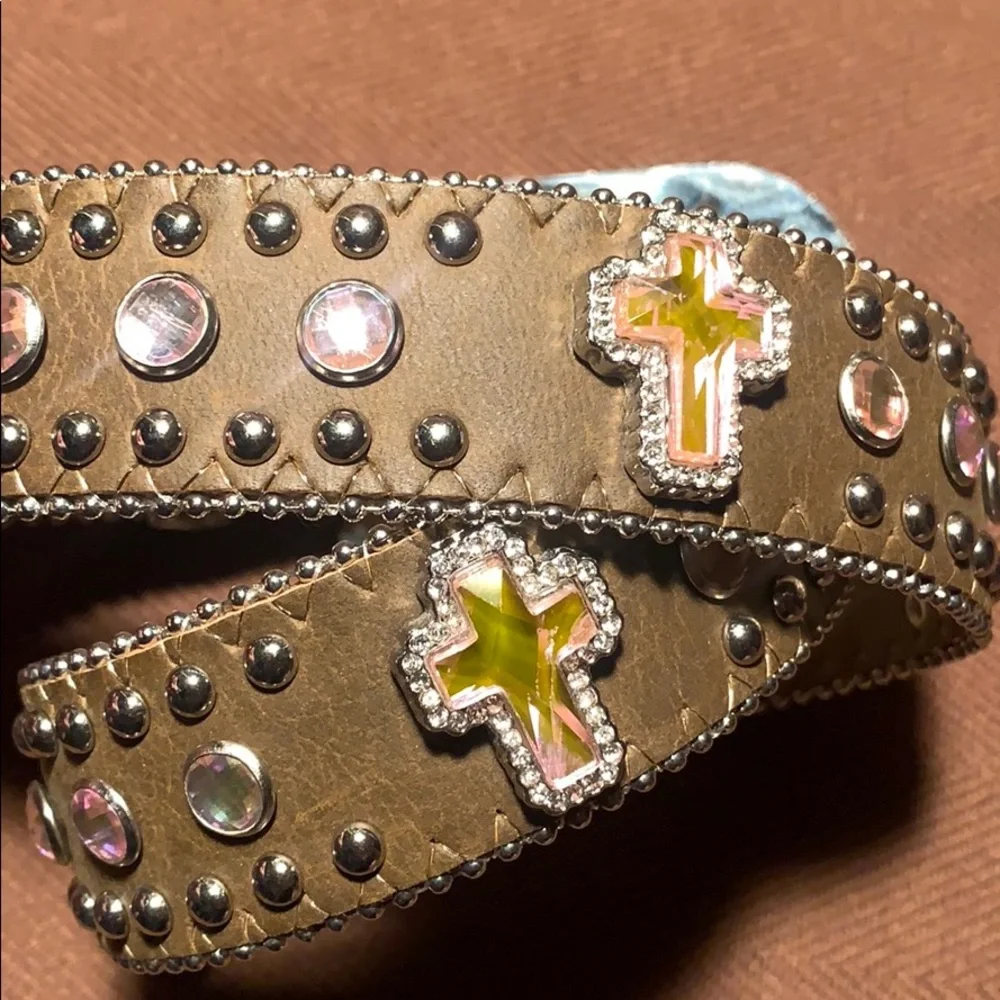 Nakona studded bedazzled statement belt w/buckle
